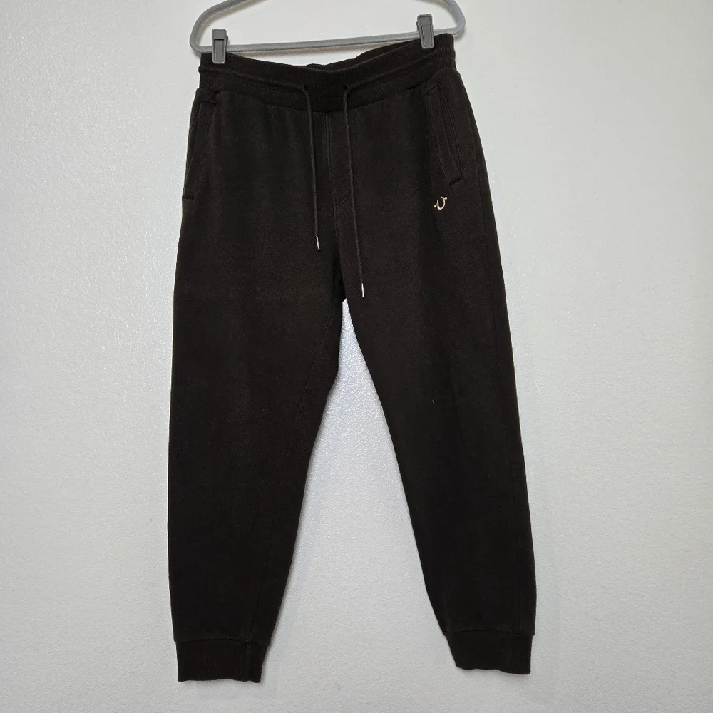 True Religion Men's Logo Horseshoe Jogger Sweatpants Large Brown Color‎ Pockets